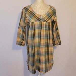 Zara Basics Multi-Color Plaid 3/4 Sleeve Scoop Neck Babydoll Dress Top